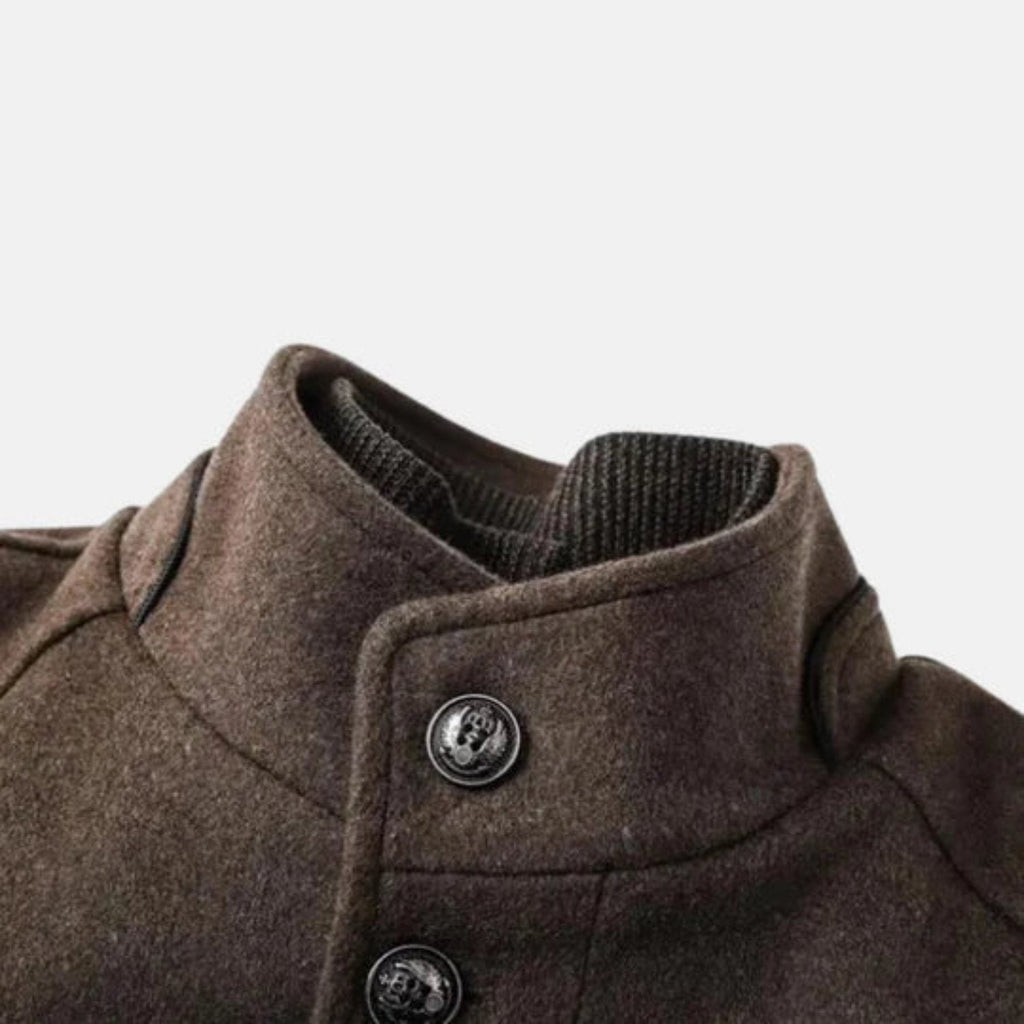 James | Men’s Mid-Length Stand Collar Overcoat - Faux Wool Formal Winter Coat