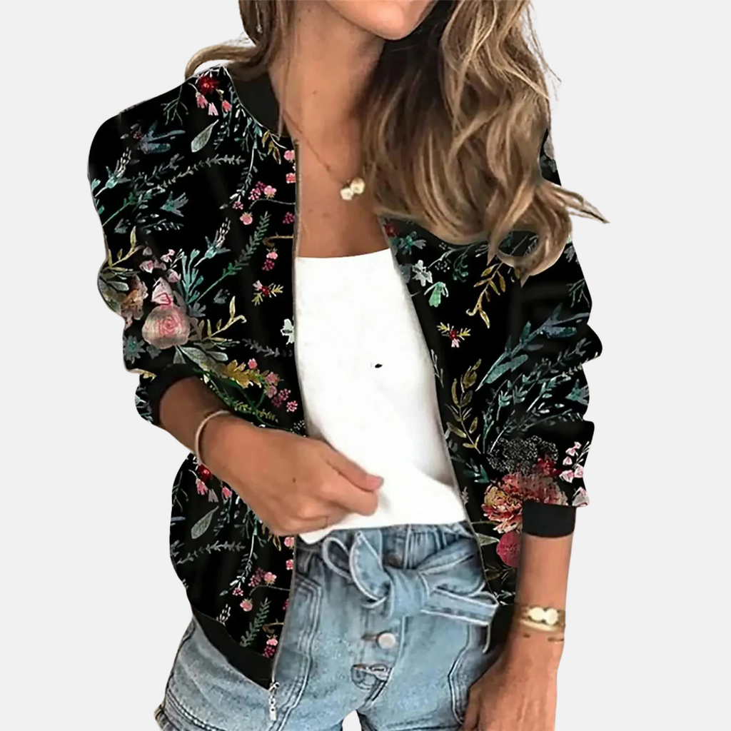 Stephanie Women’s Bomber Jacket with Floral Print – Casual Wear