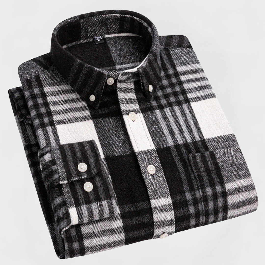 Men’s Classic Check Flannel Shirt – Long Sleeve Button-Up Casual Shirt – Soft Brushed Cotton Design