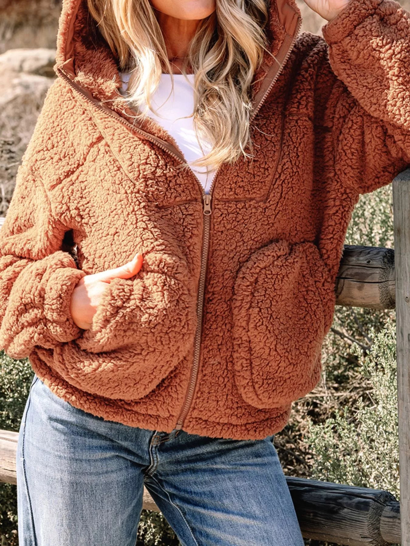 Kate | Women's Oversized Zip Up Teddy Fleece Jacket