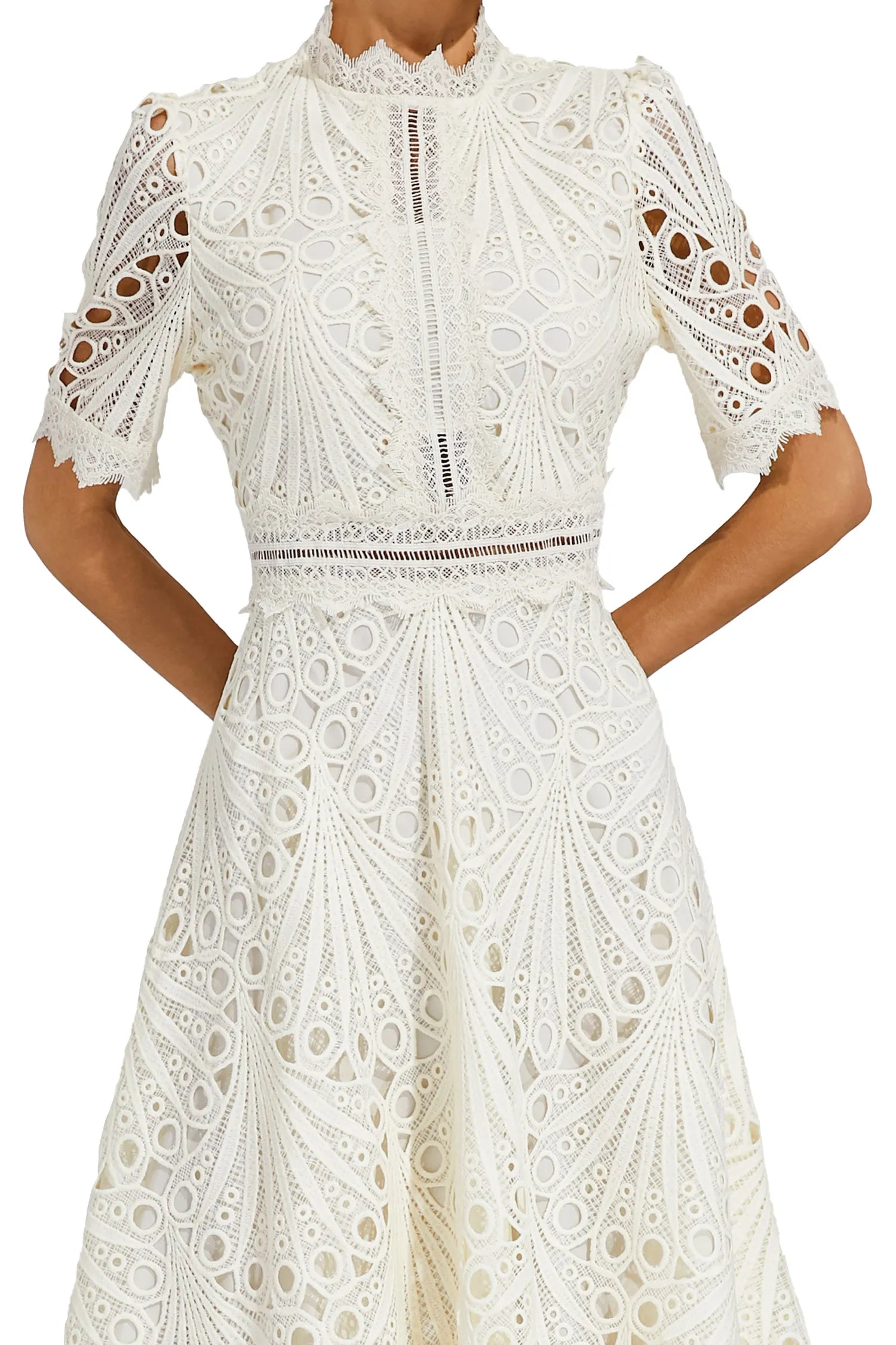 Aurora | Women’s Elegant Lace Midi Dress with Short Sleeves