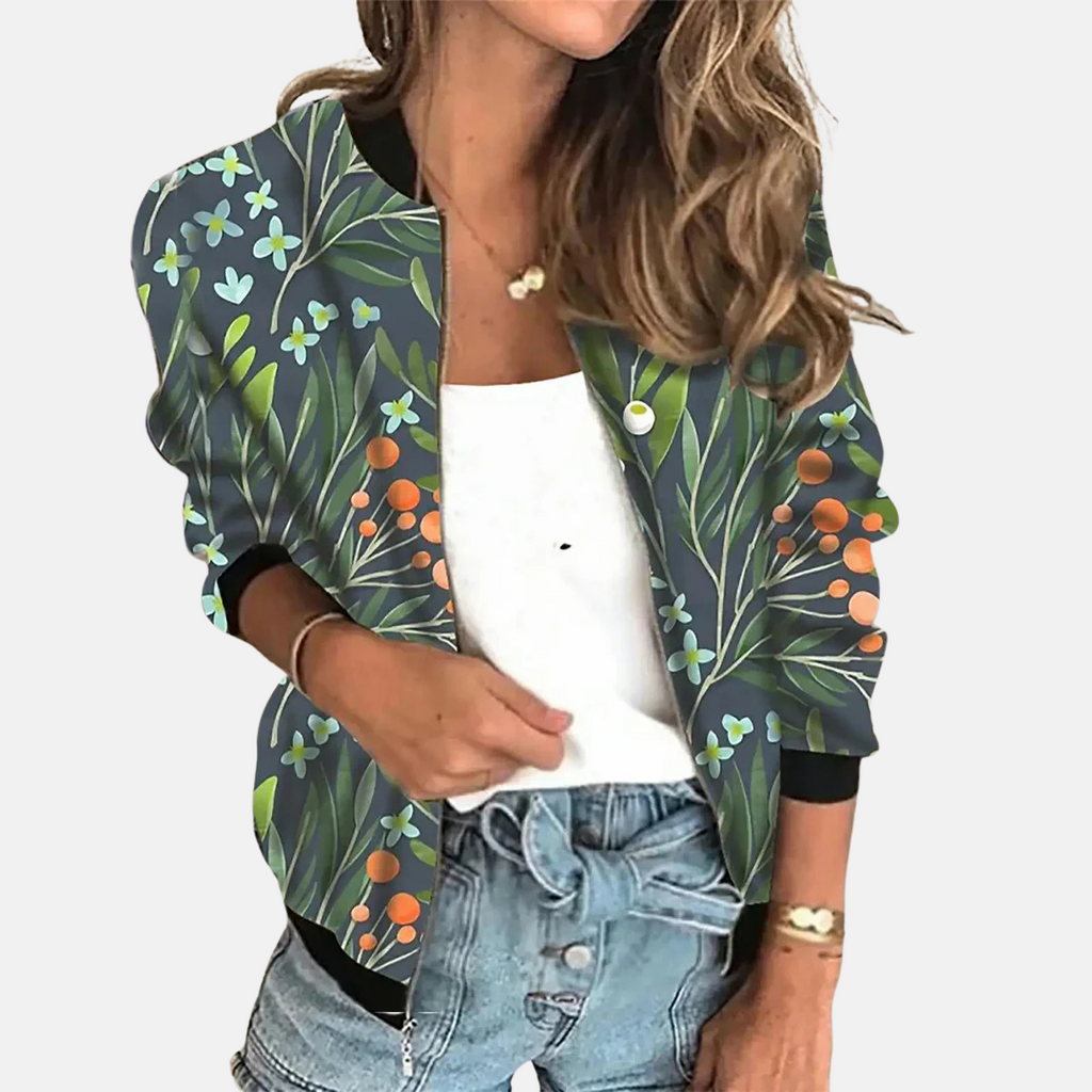 Stephanie Women’s Bomber Jacket with Floral Print – Casual Wear