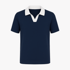 2 tone open collar polo shirt - Navy Blue