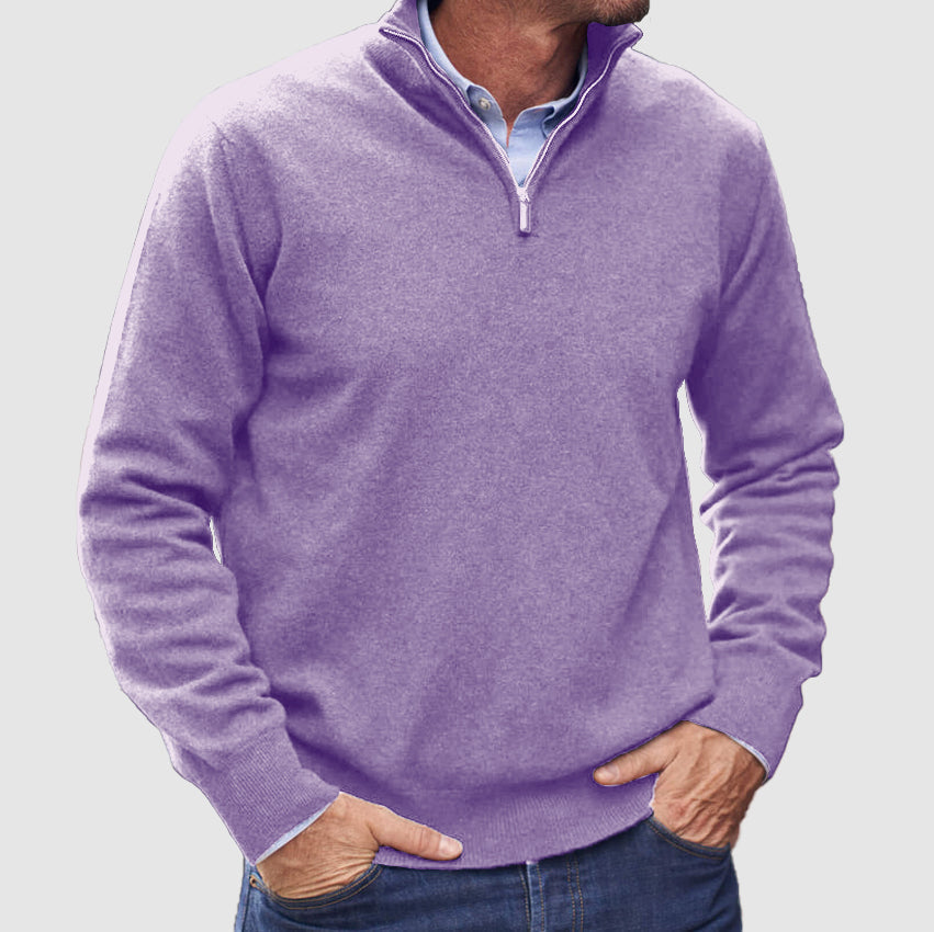 Men’s Classic Zip-Up Knit Sweater – Long Sleeve Half Zip Pullover with Ribbed Cuffs & Hem – Smart Casual Everyday Jumper
