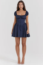 Maya | Nala French Navy Gathered Mini Dress , Dinner or Evening Attire - Dark Blue