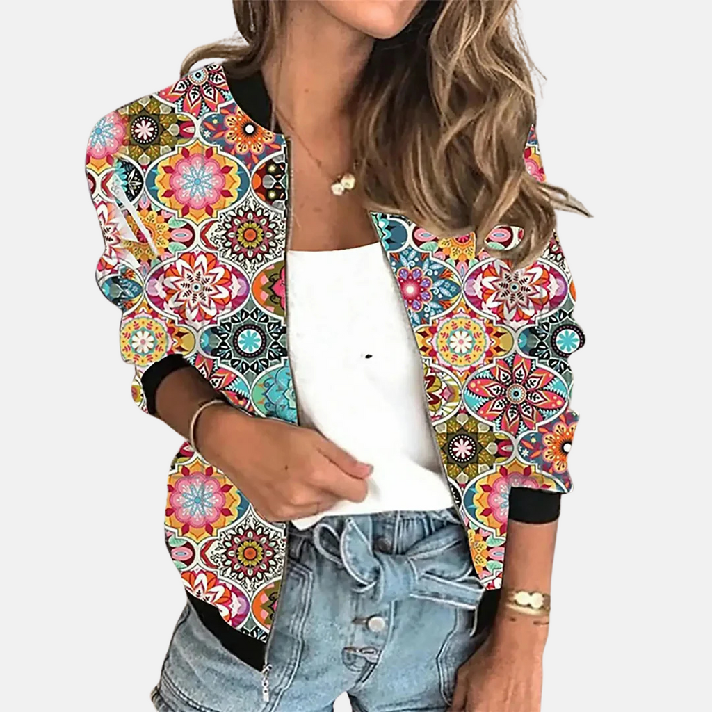 Stephanie Women’s Bomber Jacket with Floral Print – Casual Wear