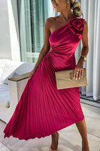 Bella| Elegant One-Shoulder Dress - Shoulder Pleated Design