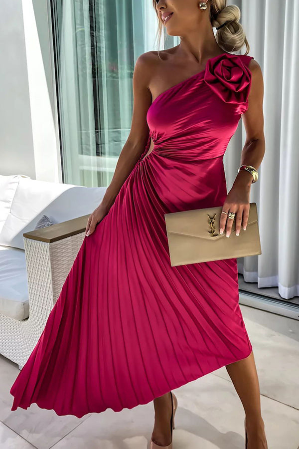 Bella| Elegant One-Shoulder Dress - Shoulder Pleated Design