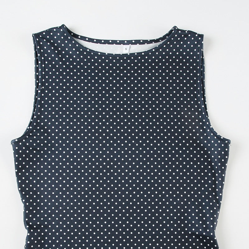 Women’s Polka Dot Mini Dress – Sleeveless with Fitted Waist