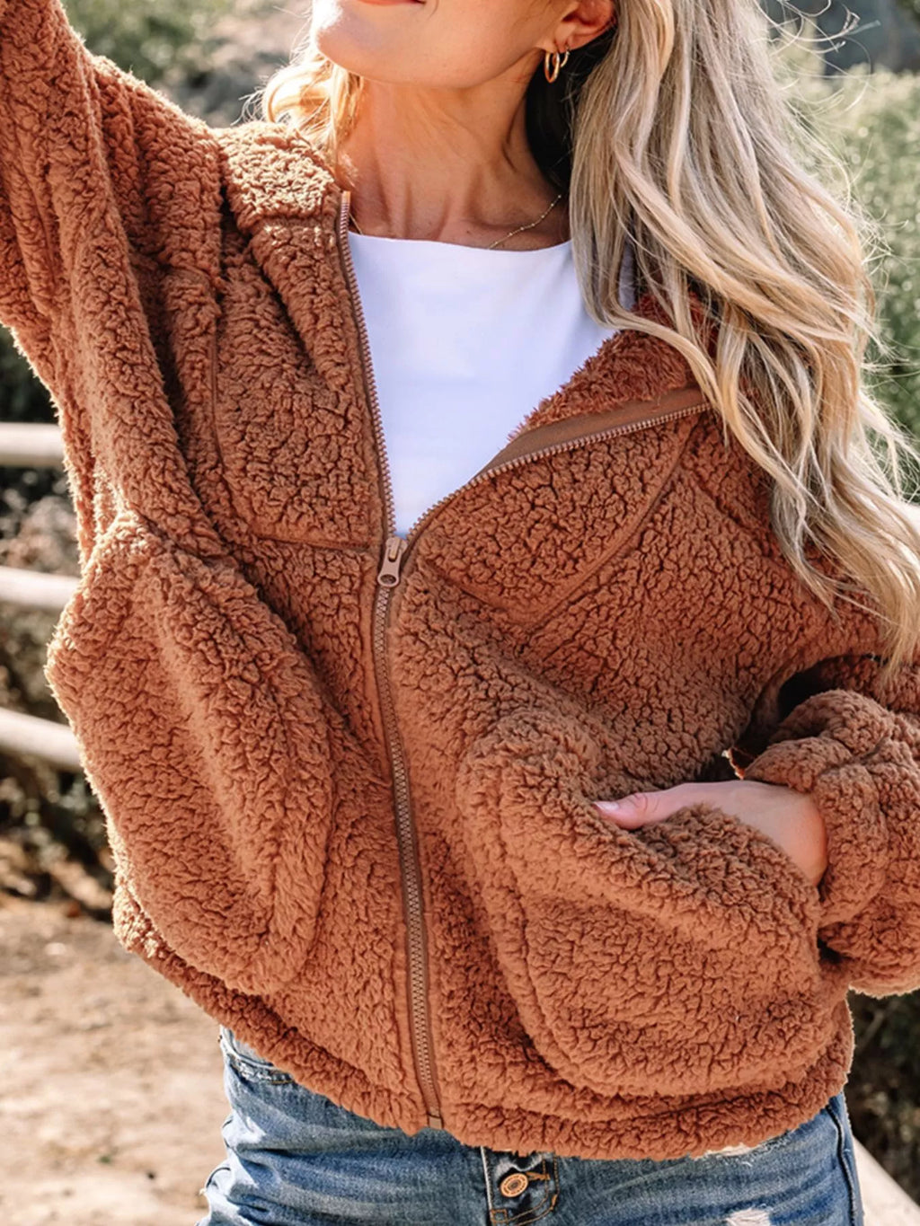 Kate | Women's Oversized Zip Up Teddy Fleece Jacket