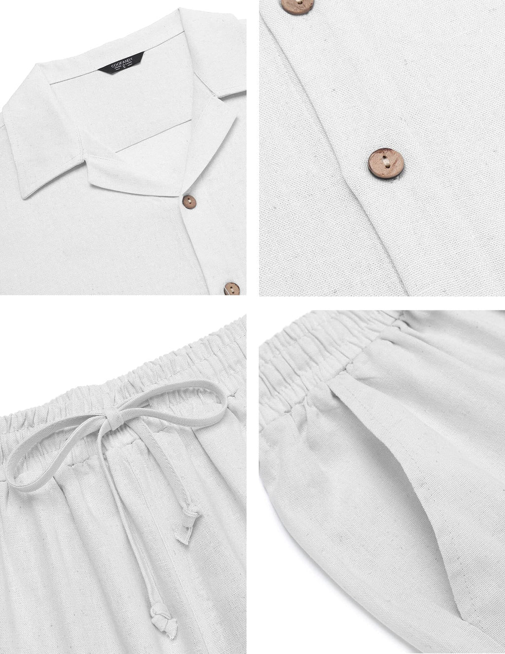 Men’s Linen Style Two Piece Summer Set – Short Sleeve Button Shirt & Relaxed Fit Trousers – Lightweight Beachwear Outfit