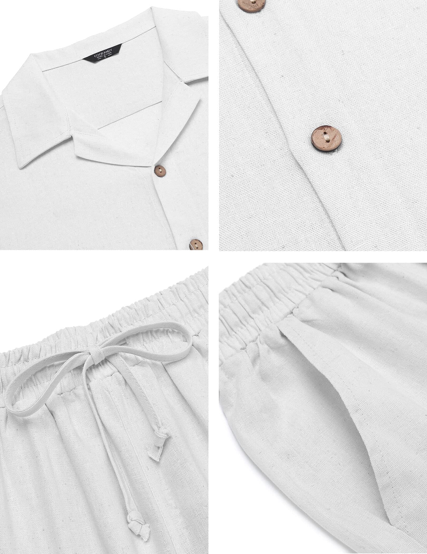 Men’s Linen Style Two Piece Summer Set – Short Sleeve Button Shirt & Relaxed Fit Trousers – Lightweight Beachwear Outfit