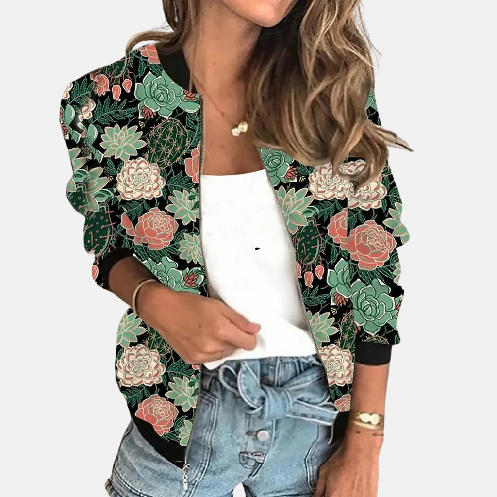 Stephanie Women’s Bomber Jacket with Floral Print – Casual Wear
