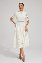 Aurora | Women’s Elegant Lace Midi Dress with Short Sleeves