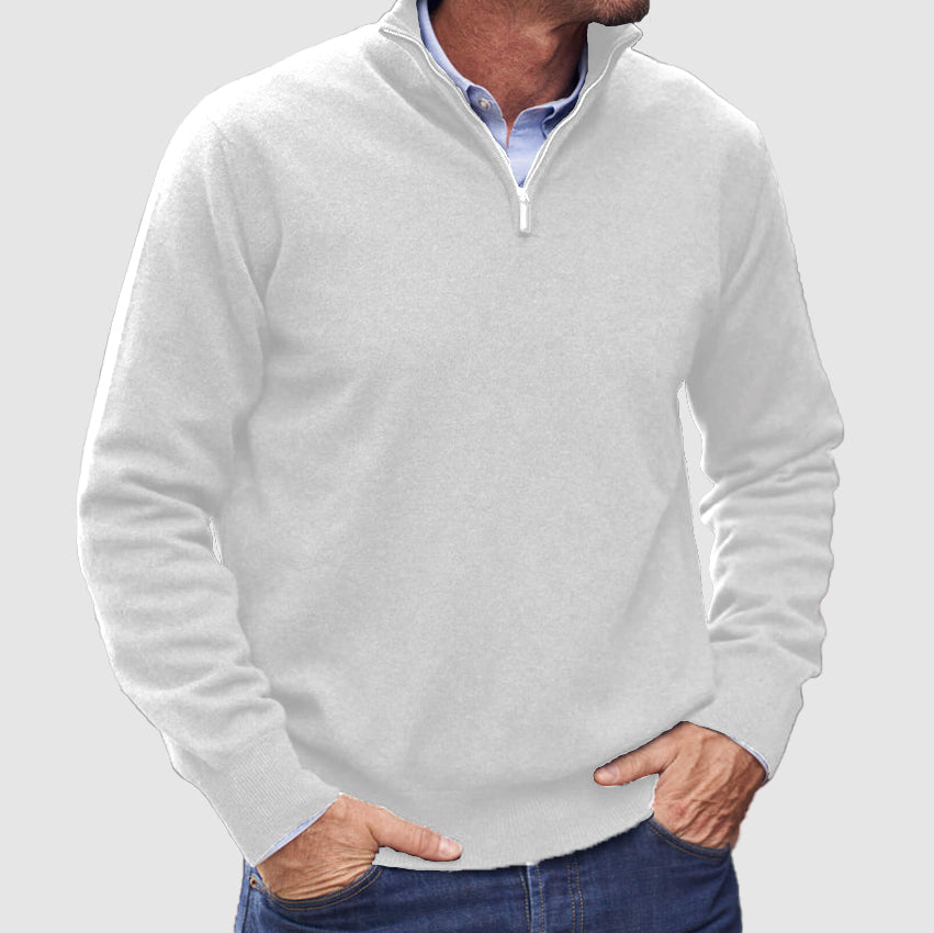 Men’s Classic Zip-Up Knit Sweater – Long Sleeve Half Zip Pullover with Ribbed Cuffs & Hem – Smart Casual Everyday Jumper