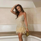 Olivia| Women's Feather Mini Dress Glamorous & Playful