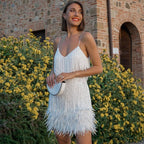 Olivia| Women's Feather Mini Dress Glamorous & Playful