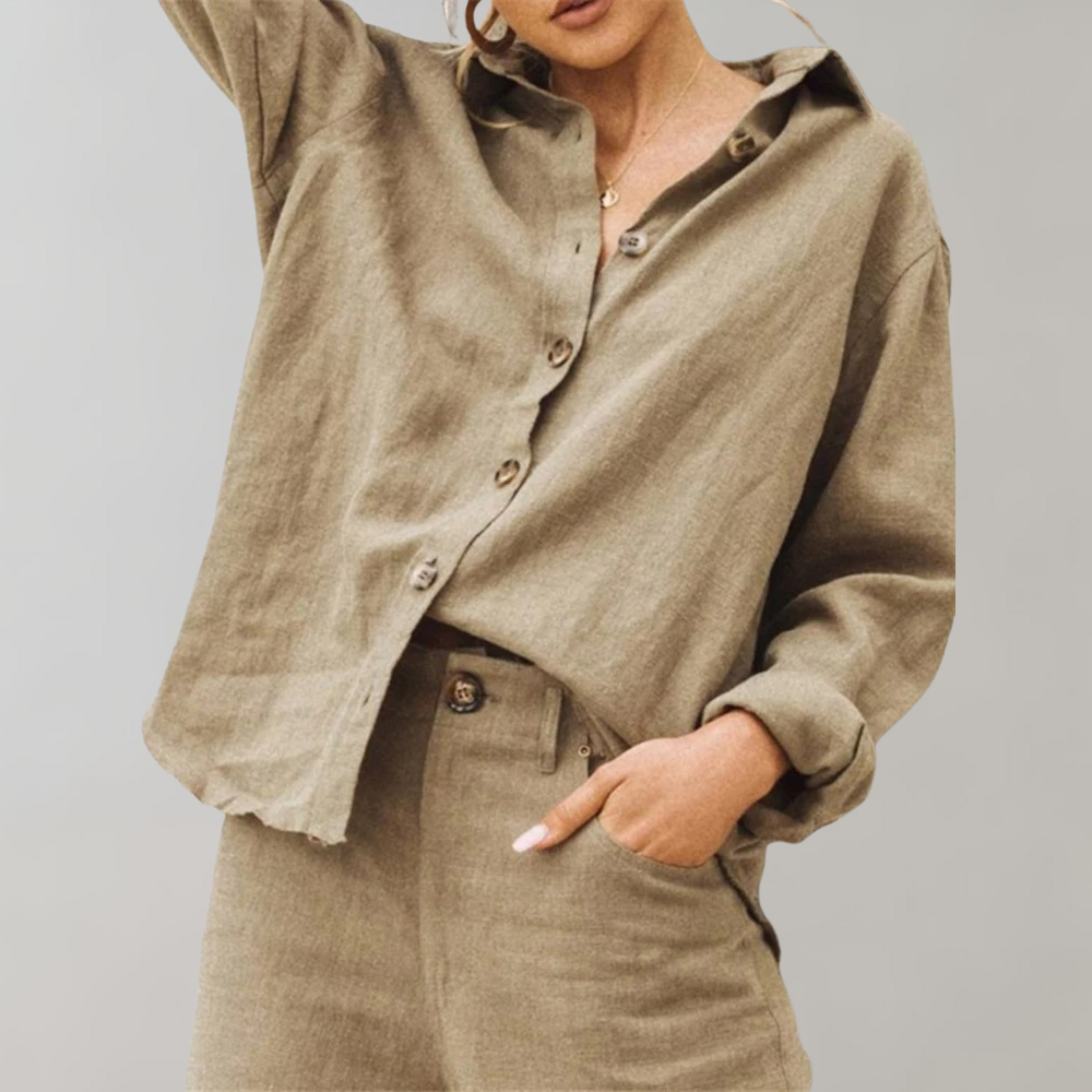 Nora Women’s Vintage Linen Blouse – Relaxed Fit Shirt