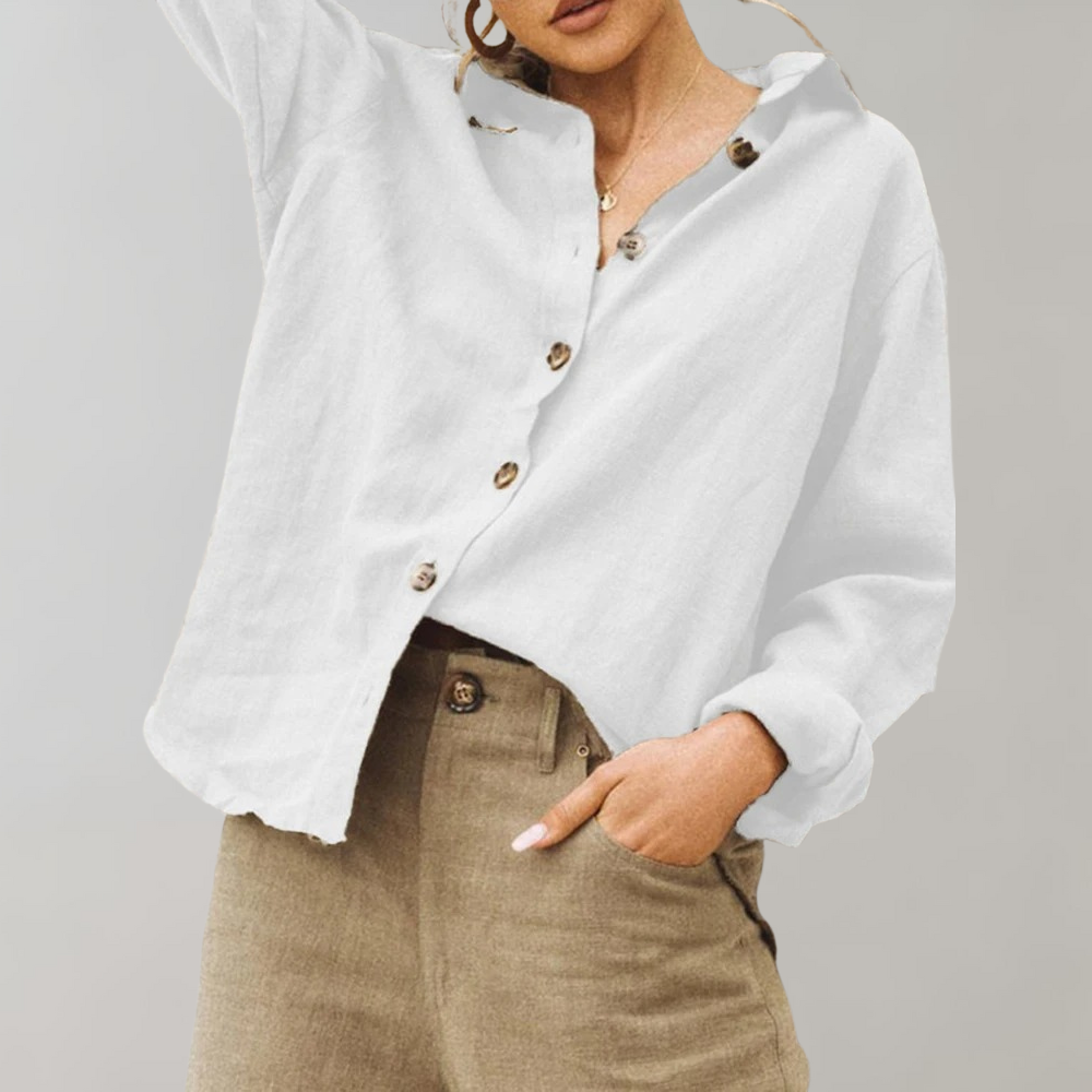 Nora Women’s Vintage Linen Blouse – Relaxed Fit Shirt