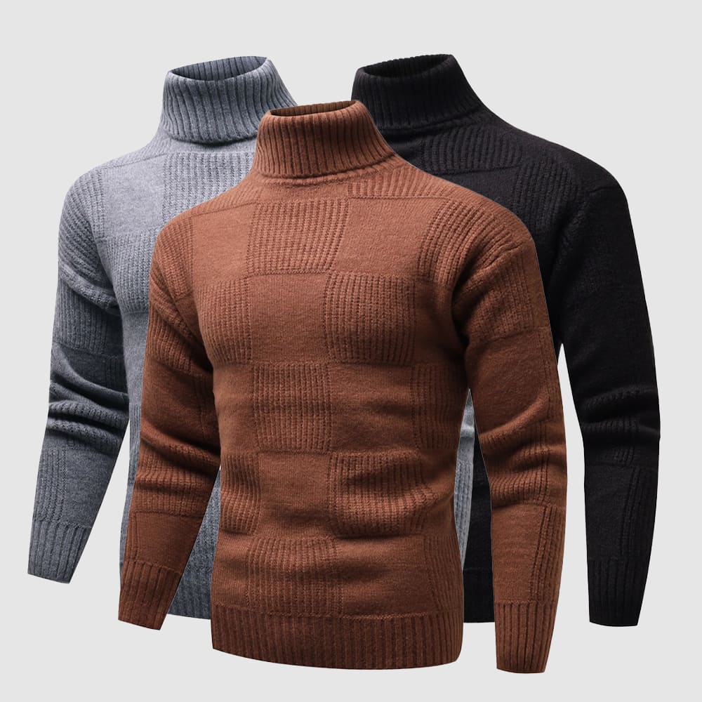 John | Men's Fitted Turtleneck Jumper - Check pattern