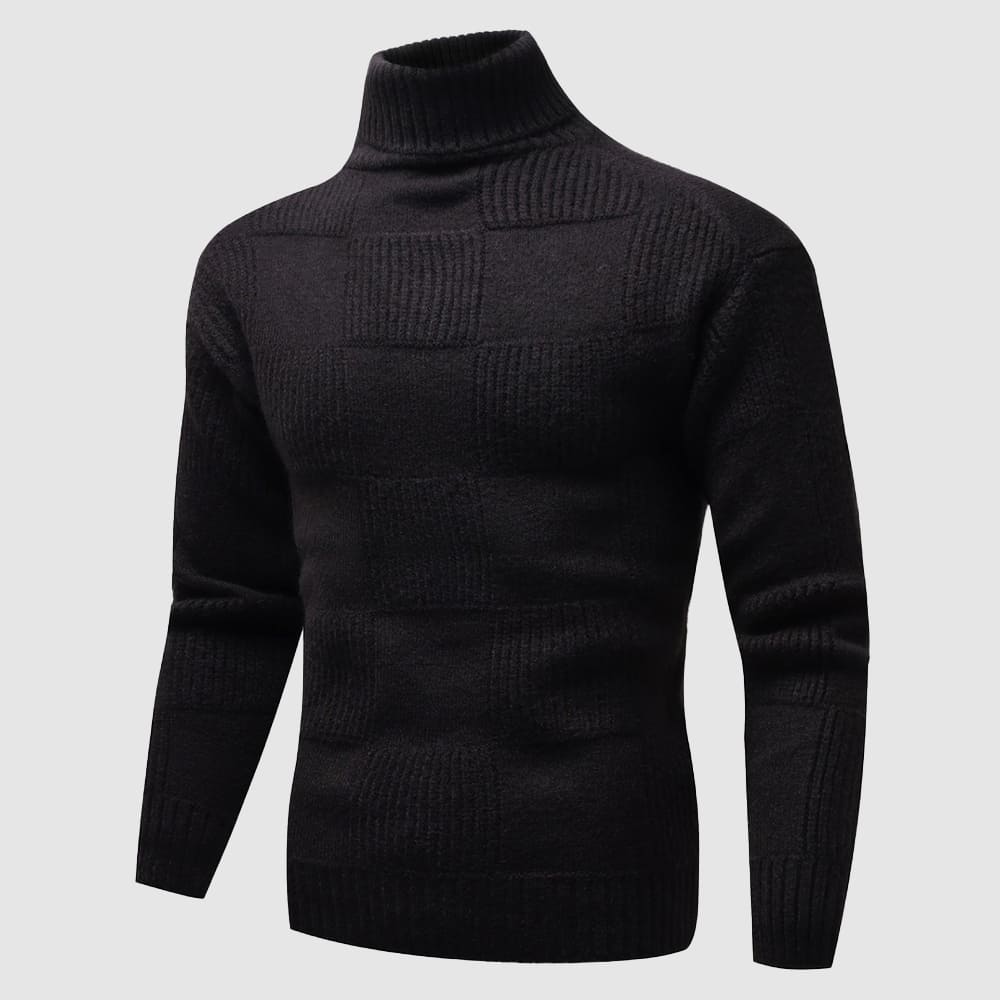 John | Men's Fitted Turtleneck Jumper - Check pattern