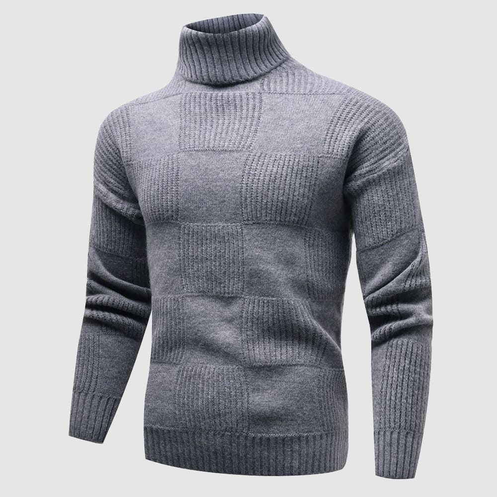 John | Men's Fitted Turtleneck Jumper - Check pattern