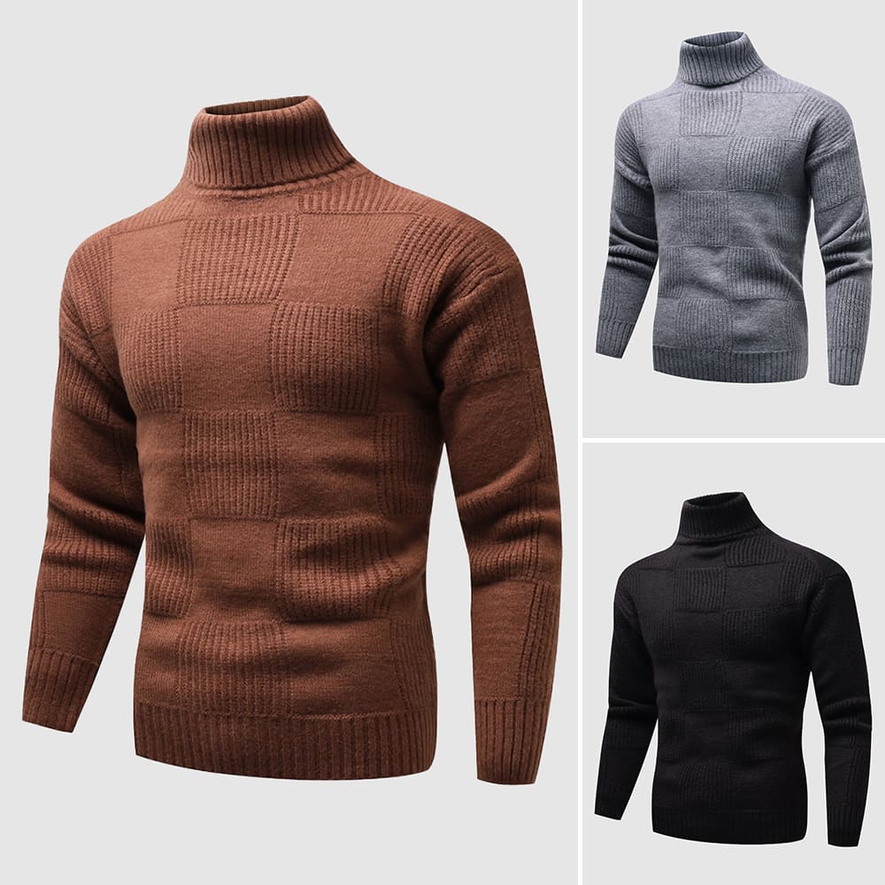 John | Men's Fitted Turtleneck Jumper - Check pattern