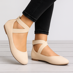 Bella | Classic Ballet Flats - Suede Finish Elastic Strap with Round Toe