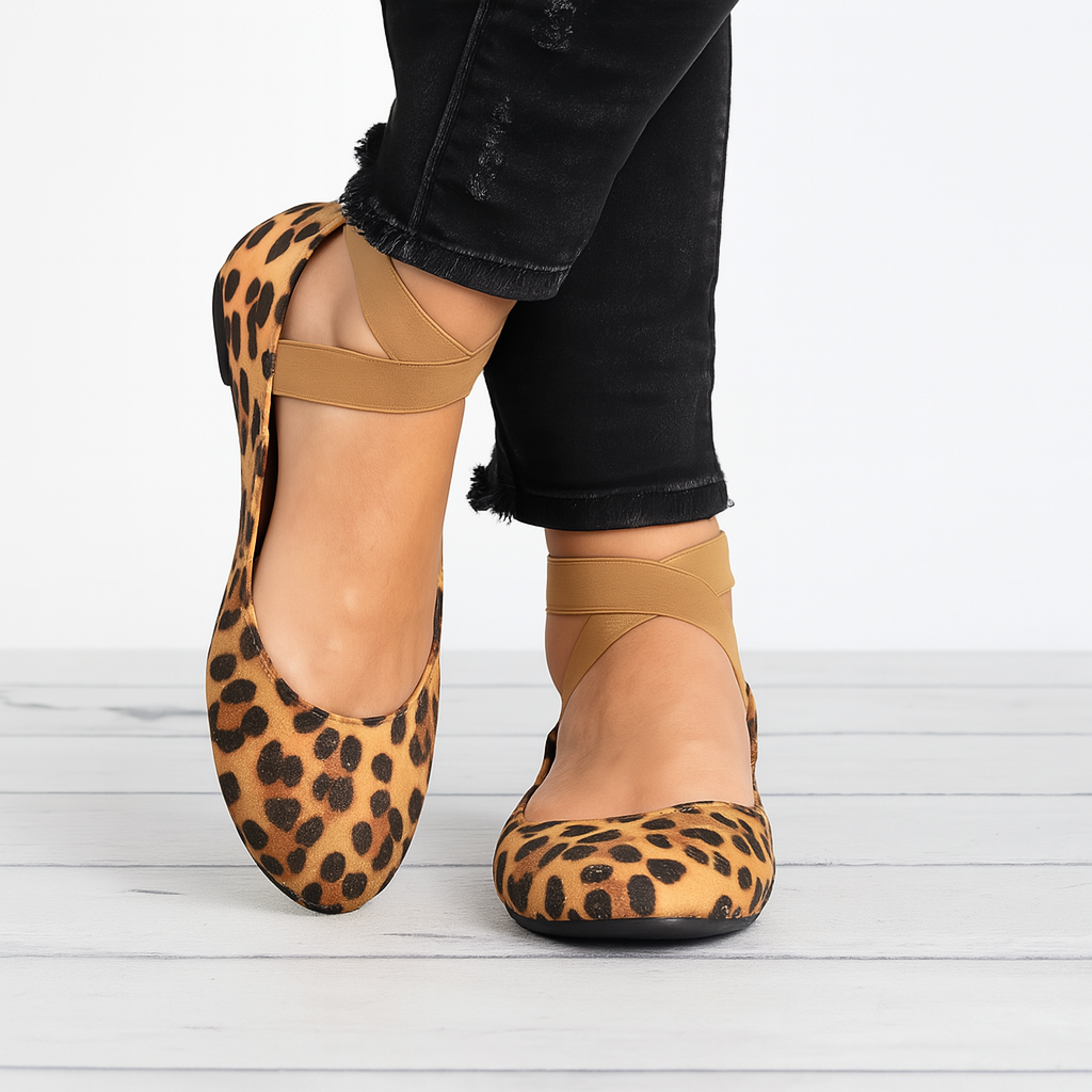 Bella | Classic Ballet Flats - Suede Finish Elastic Strap with Round Toe