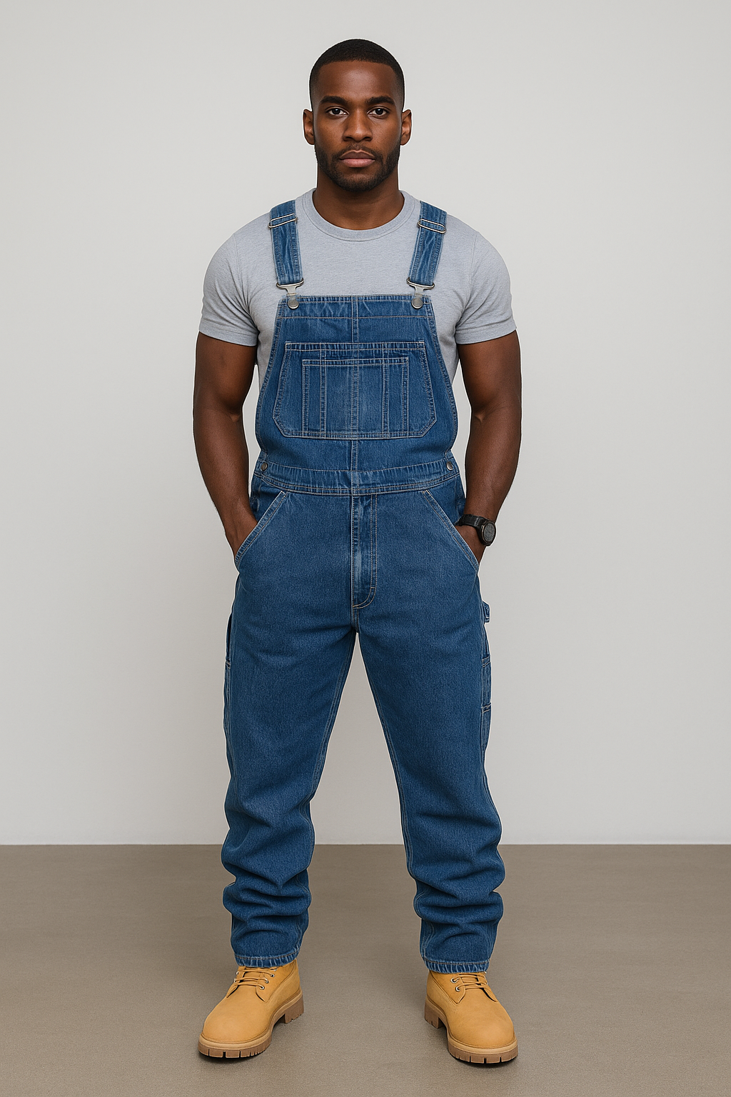 Men’s Denim Overall – Sleeveless Casual Multi-Pocket Workwear