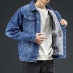 Men’s Sherpa Lined Denim Jacket – Button-Up Casual Winter Outerwear with Fleece Collar