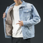 Men’s Sherpa Lined Denim Jacket – Button-Up Casual Winter Outerwear with Fleece Collar
