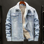 Men’s Sherpa Lined Denim Jacket – Button-Up Casual Winter Outerwear with Fleece Collar