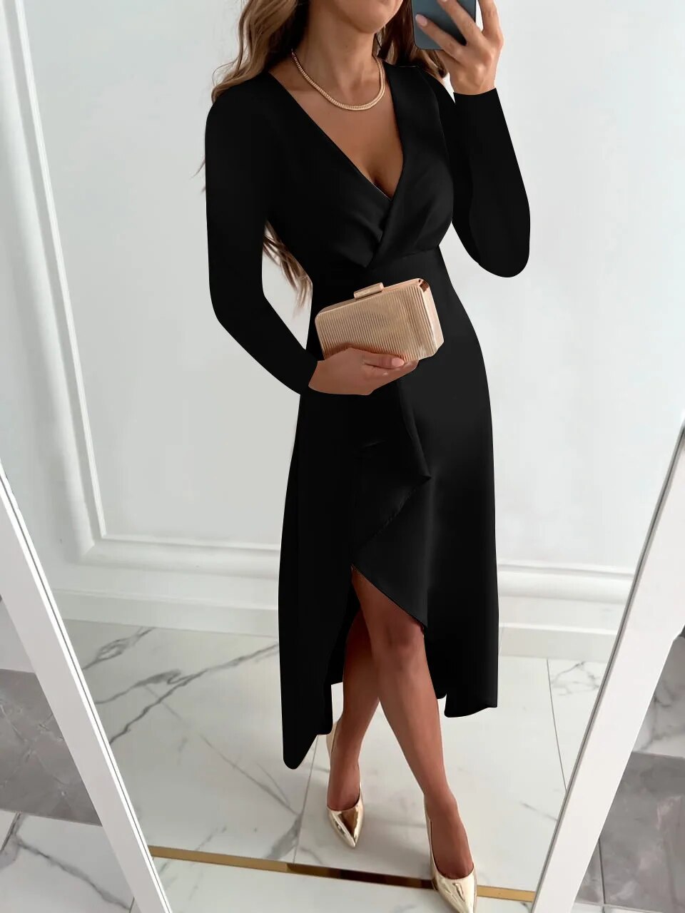 Women’s V-Neck Sheath Midi Dress – Evening & Formal Wear