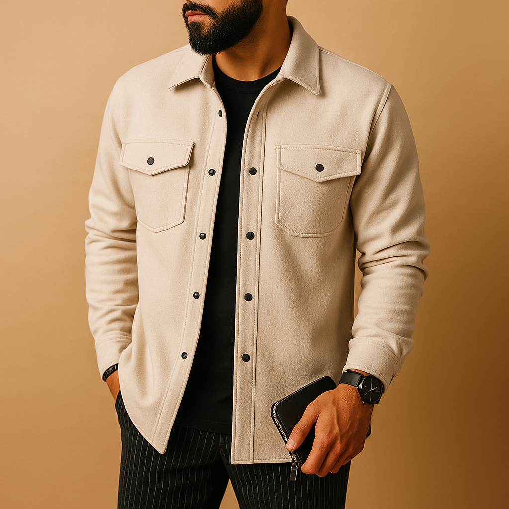 Men’s Tailored Fit Button Front Shirt – Regular Fit Long Sleeve Jacket