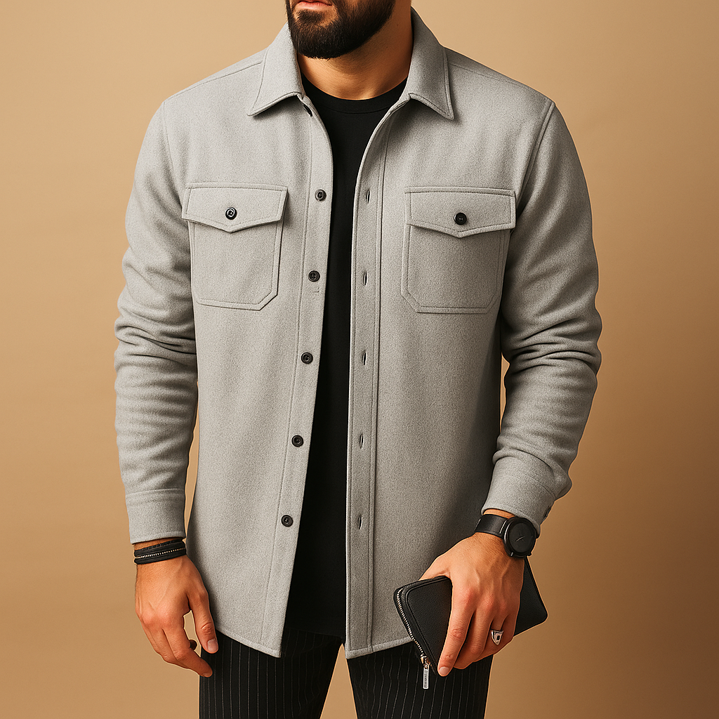 Men’s Tailored Fit Button Front Shirt – Regular Fit Long Sleeve Jacket