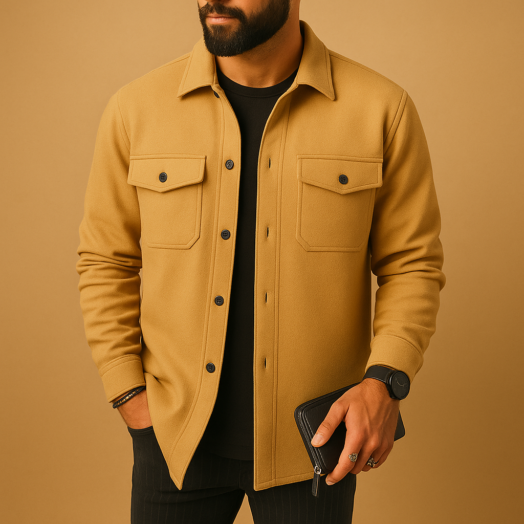 Men’s Tailored Fit Button Front Shirt – Regular Fit Long Sleeve Jacket