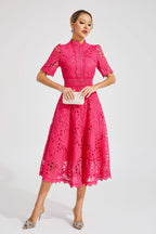 Aurora | Women’s Elegant Lace Midi Dress with Short Sleeves