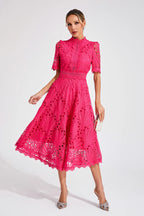 Aurora | Women’s Elegant Lace Midi Dress with Short Sleeves