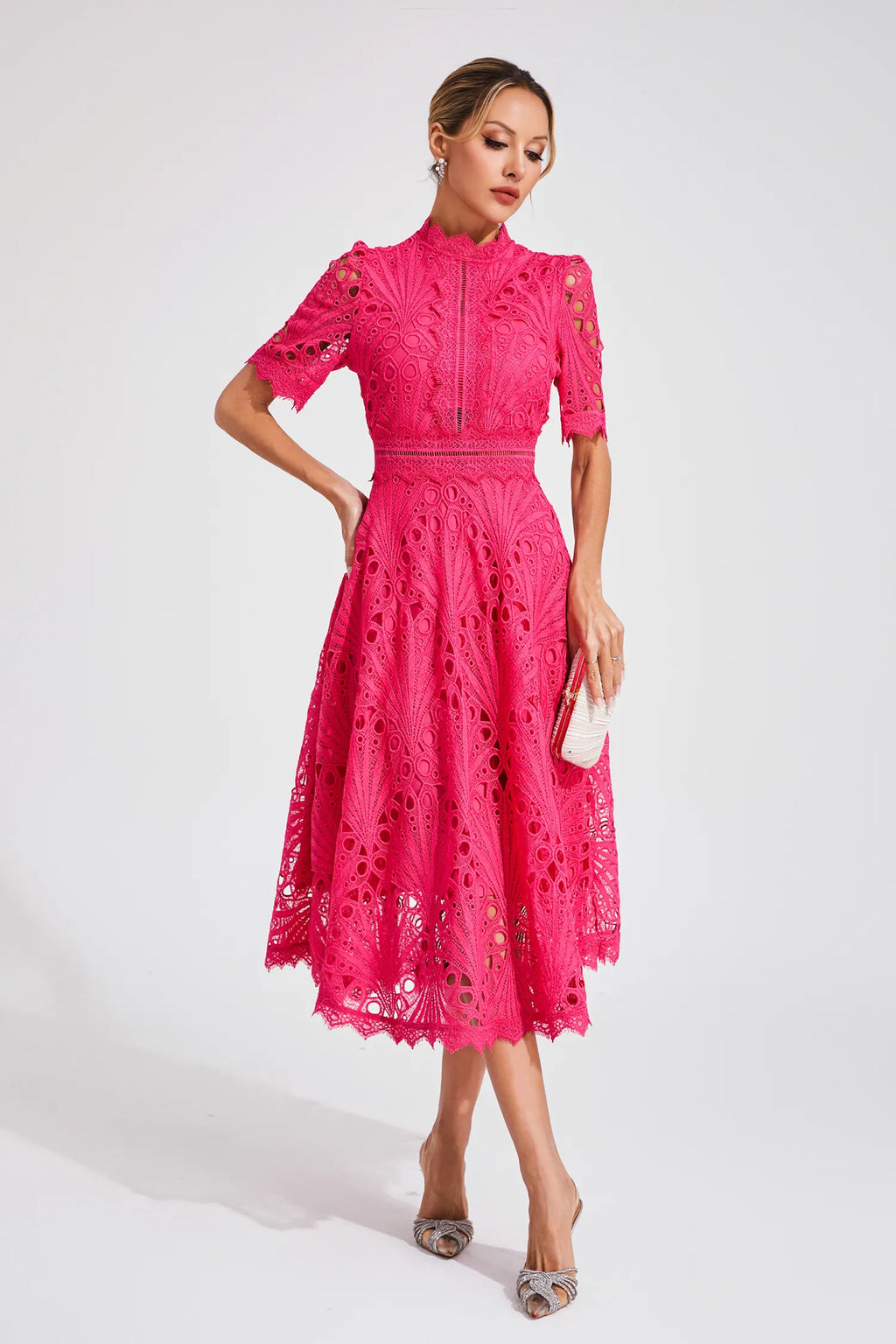 Aurora | Women’s Elegant Lace Midi Dress with Short Sleeves