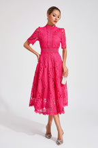 Aurora | Women’s Elegant Lace Midi Dress with Short Sleeves