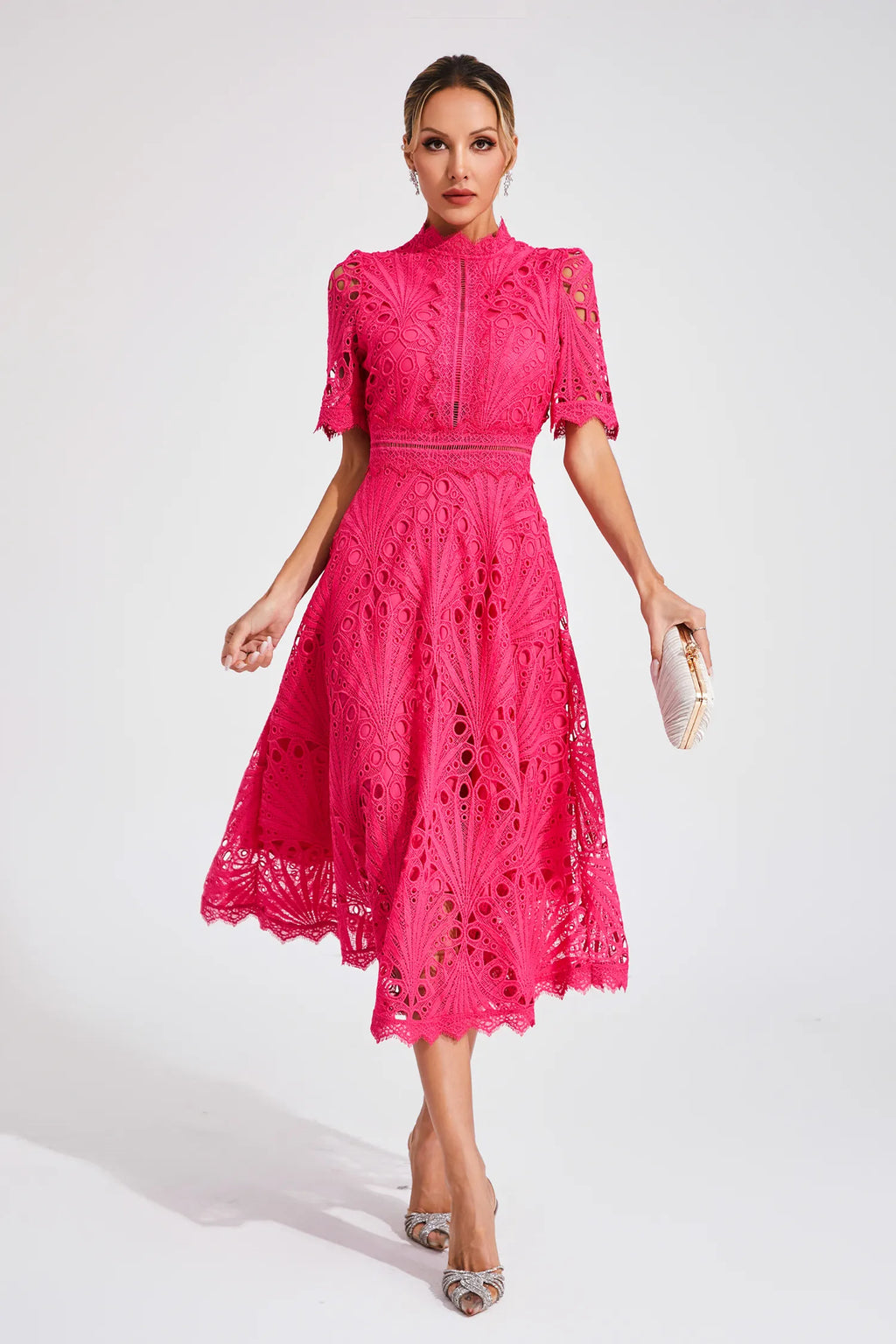Aurora | Women’s Elegant Lace Midi Dress with Short Sleeves
