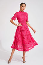 Aurora | Women’s Elegant Lace Midi Dress with Short Sleeves