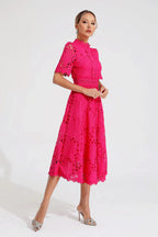 Aurora | Women’s Elegant Lace Midi Dress with Short Sleeves