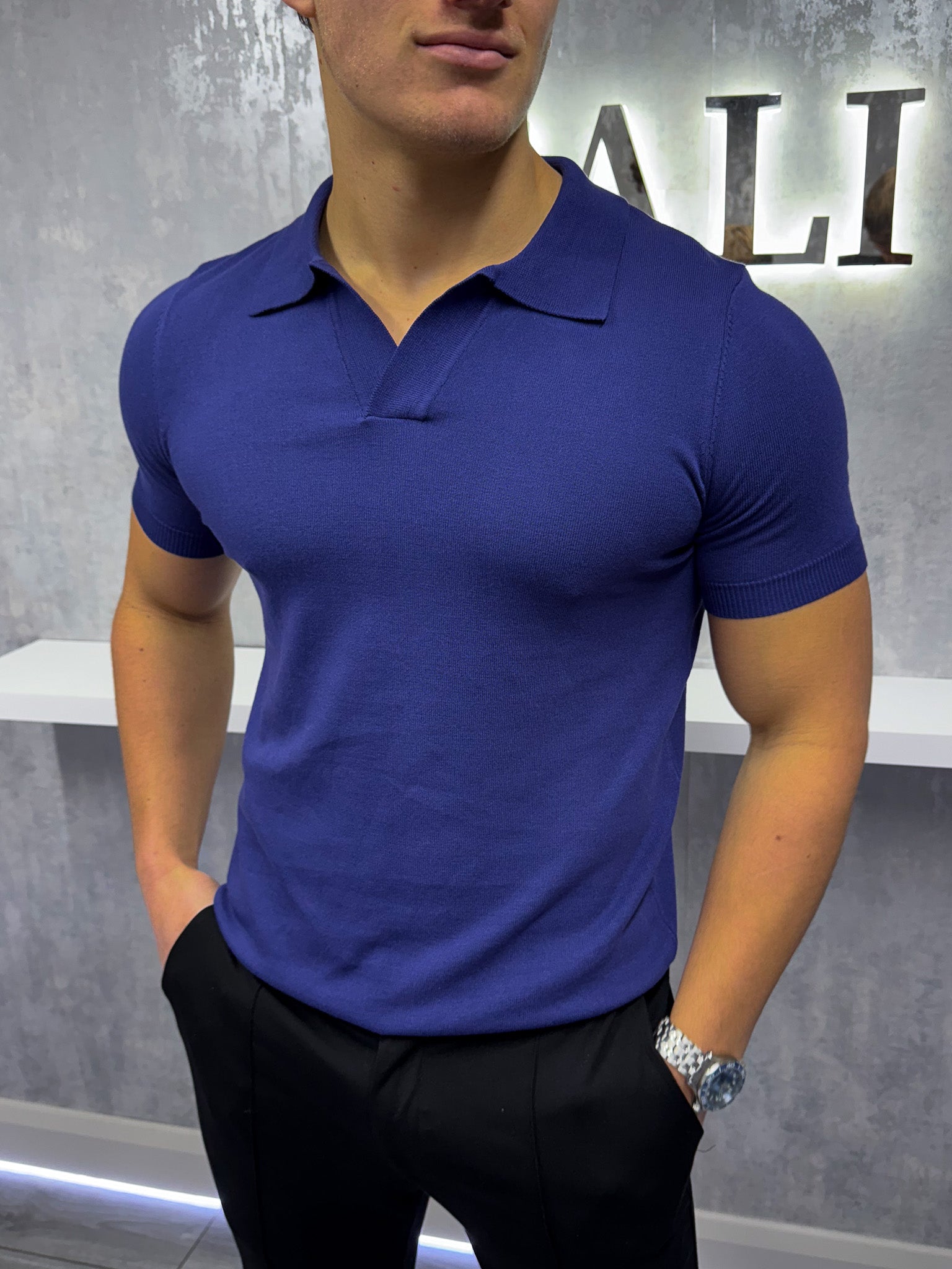 Cuban Collar Polo Shirt - Navy