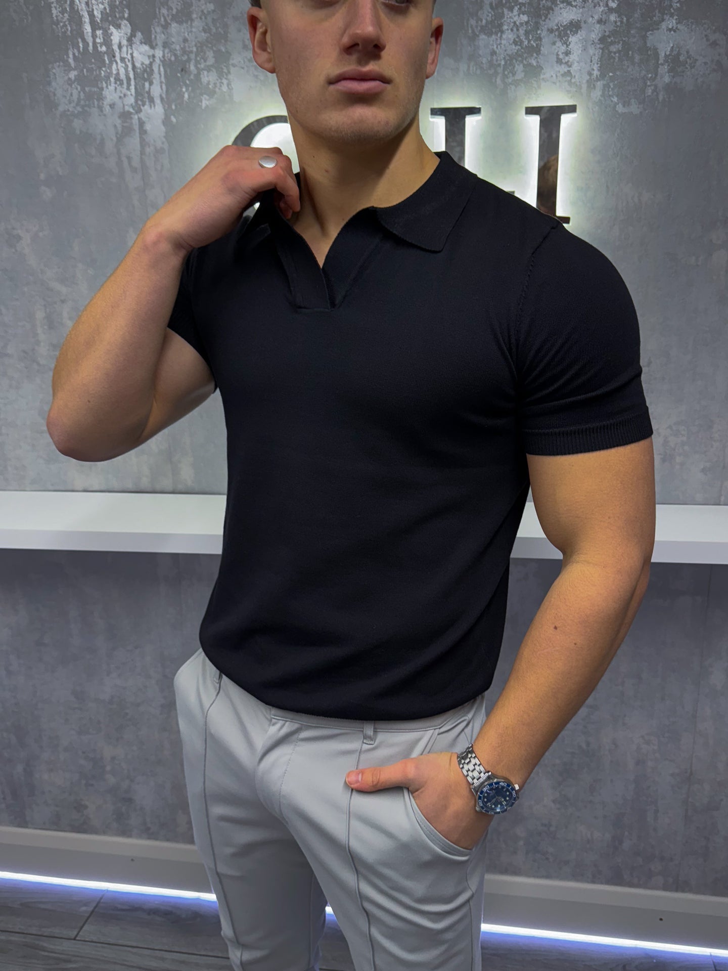 Cuban Collar Polo Shirt - Black