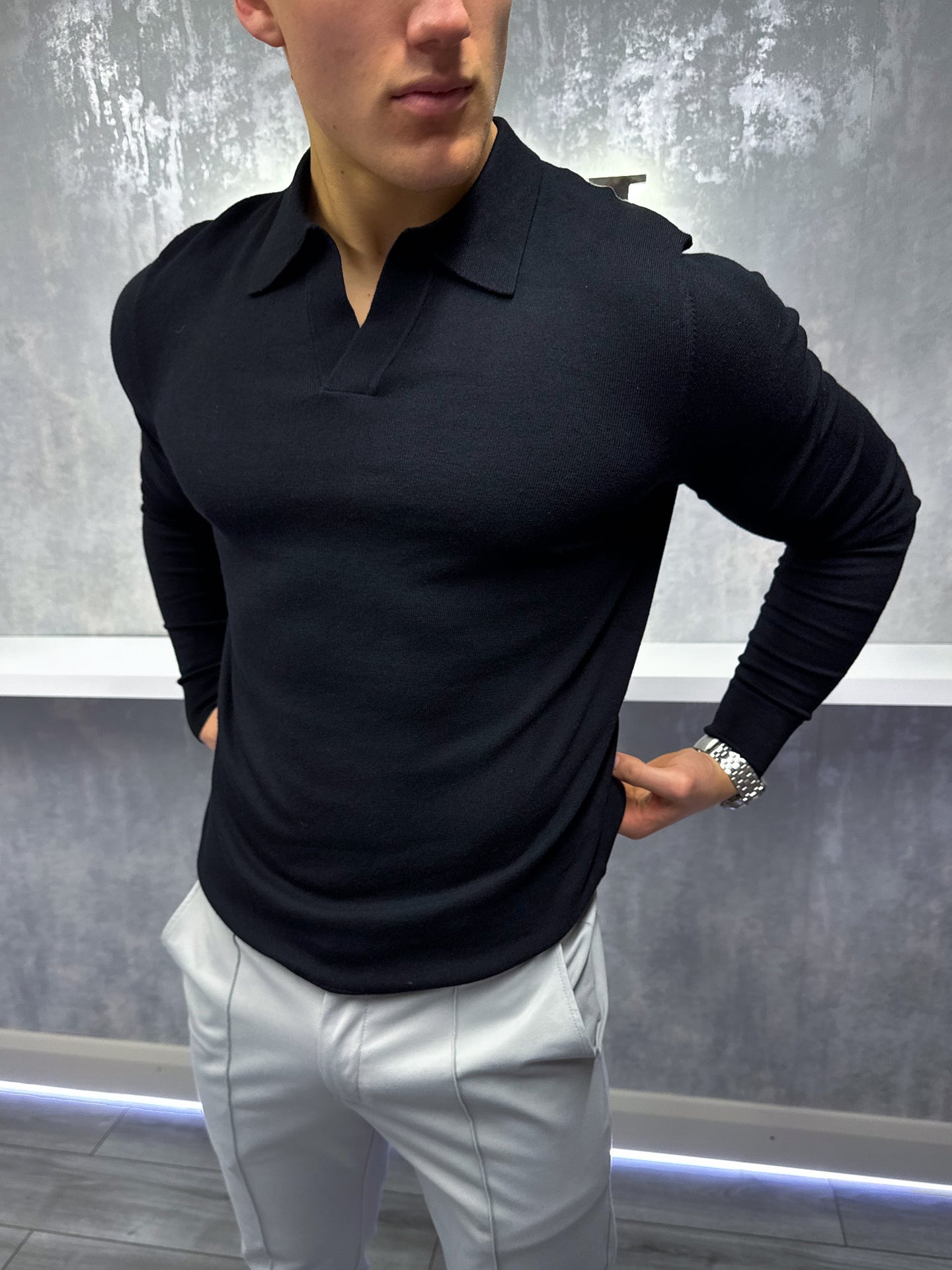 Rockefeller long Sleeve Polo Shirt - Black