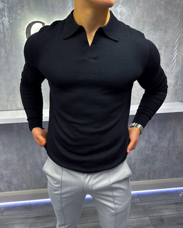 Rockefeller long Sleeve Polo Shirt - Black