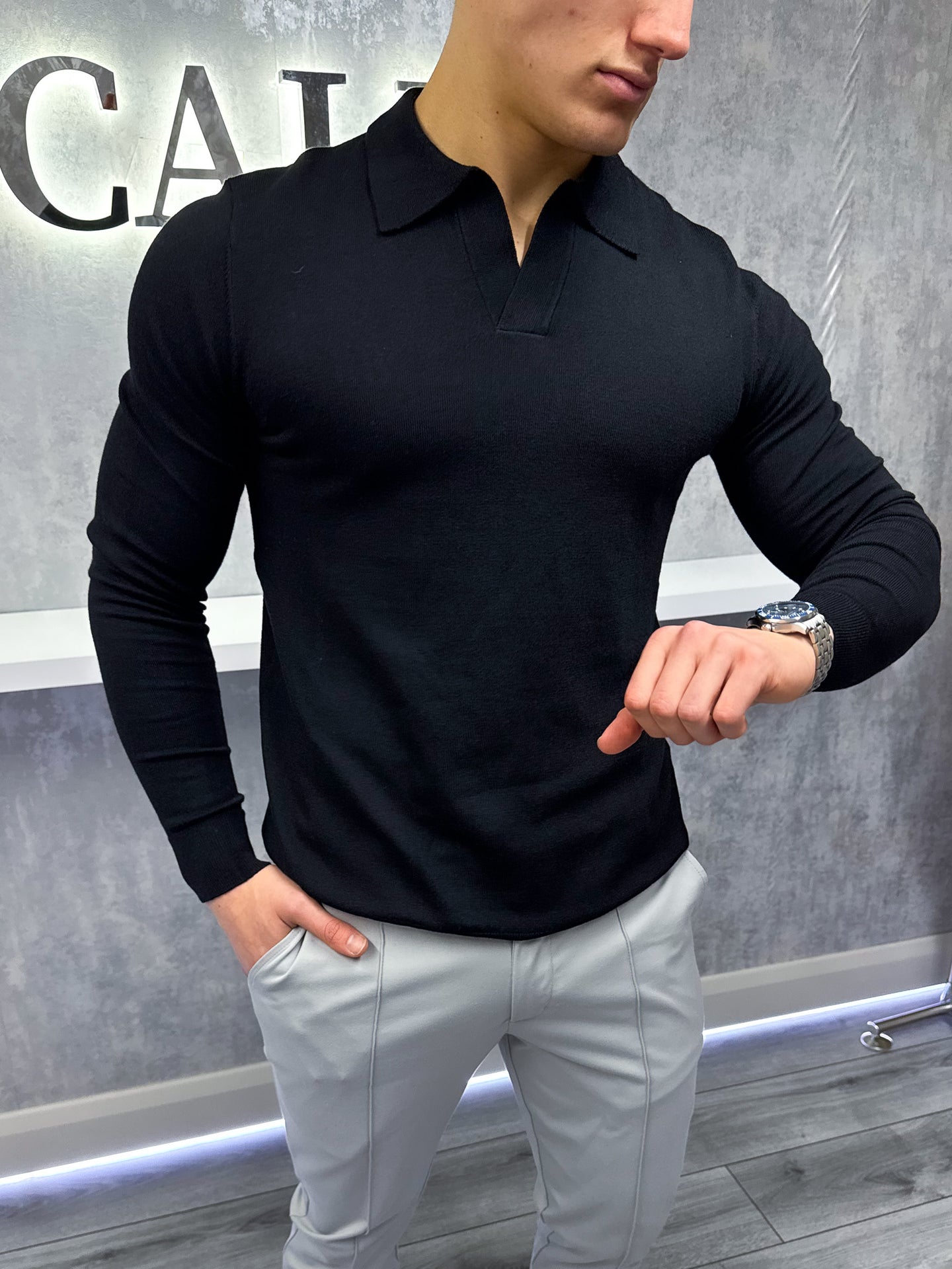 Rockefeller long Sleeve Polo Shirt - Black