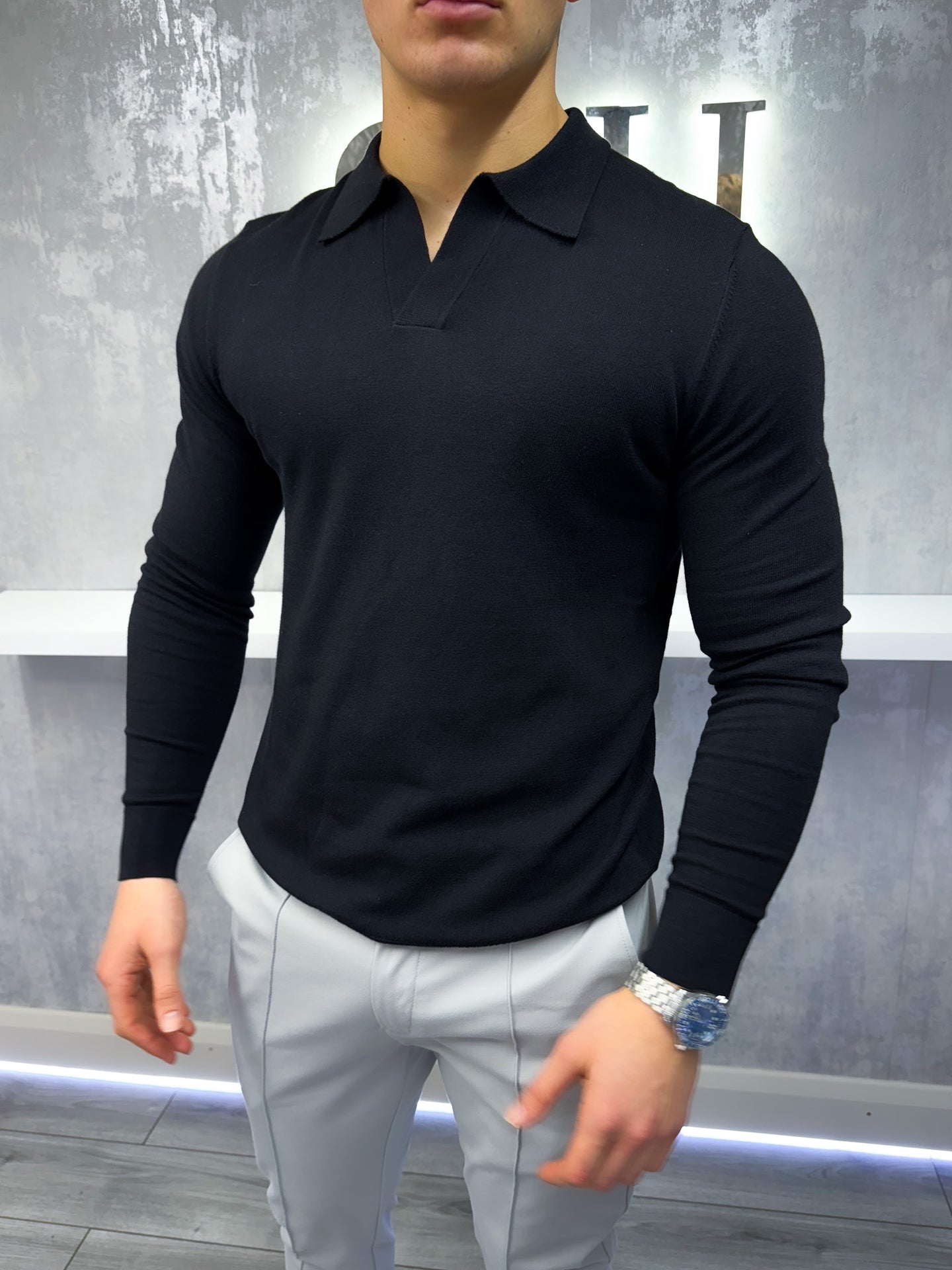 Rockefeller long Sleeve Polo Shirt - Black
